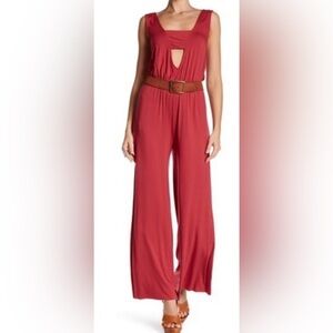 Clayton Celia rust V stretch wide leg jumpsuit NWT